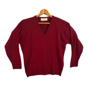 James Pringle Weavers Lambswool V Neck Sweater Burgundy Made in British Isles